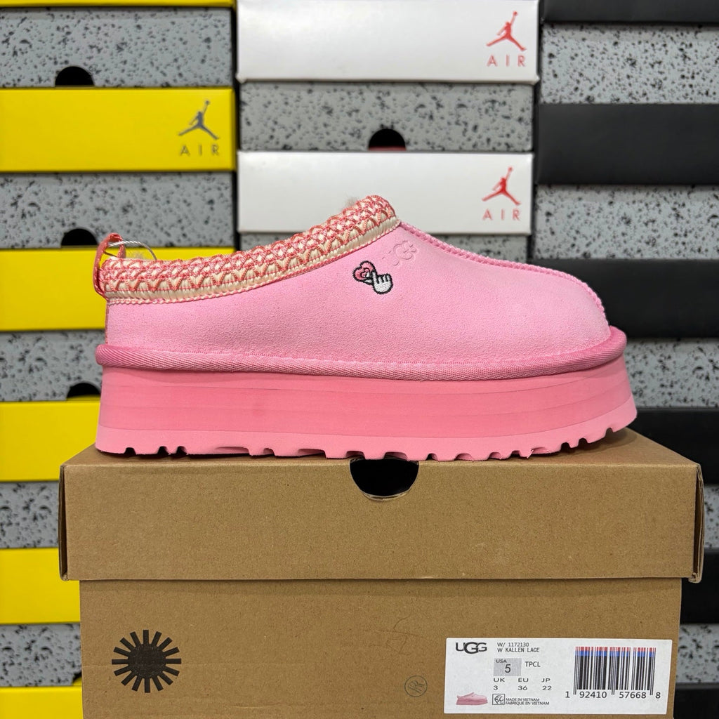 UGG Kallen Lace Platform Slipper – Women’s Suede Clog with Heart Embroidery & Pink Braided Collar in Taffy Pink
