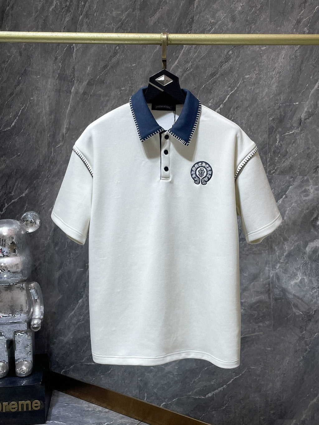 Chrome Hearts Ivory Contrast-Collar Polo Shirt