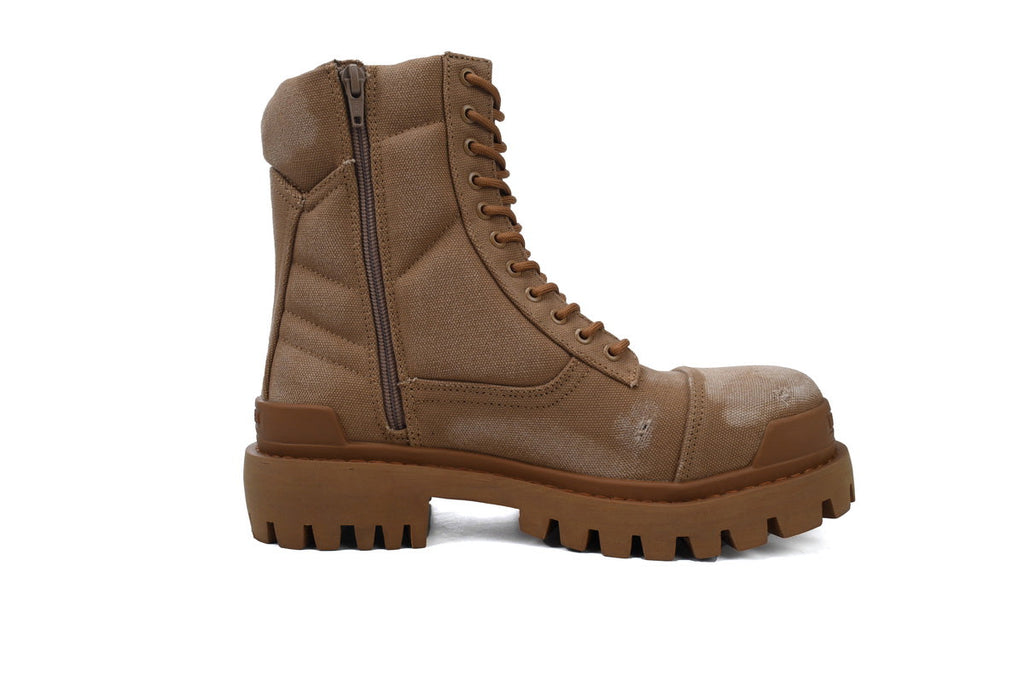 Balenciaga Brown Canvas Distressed Strike Boots