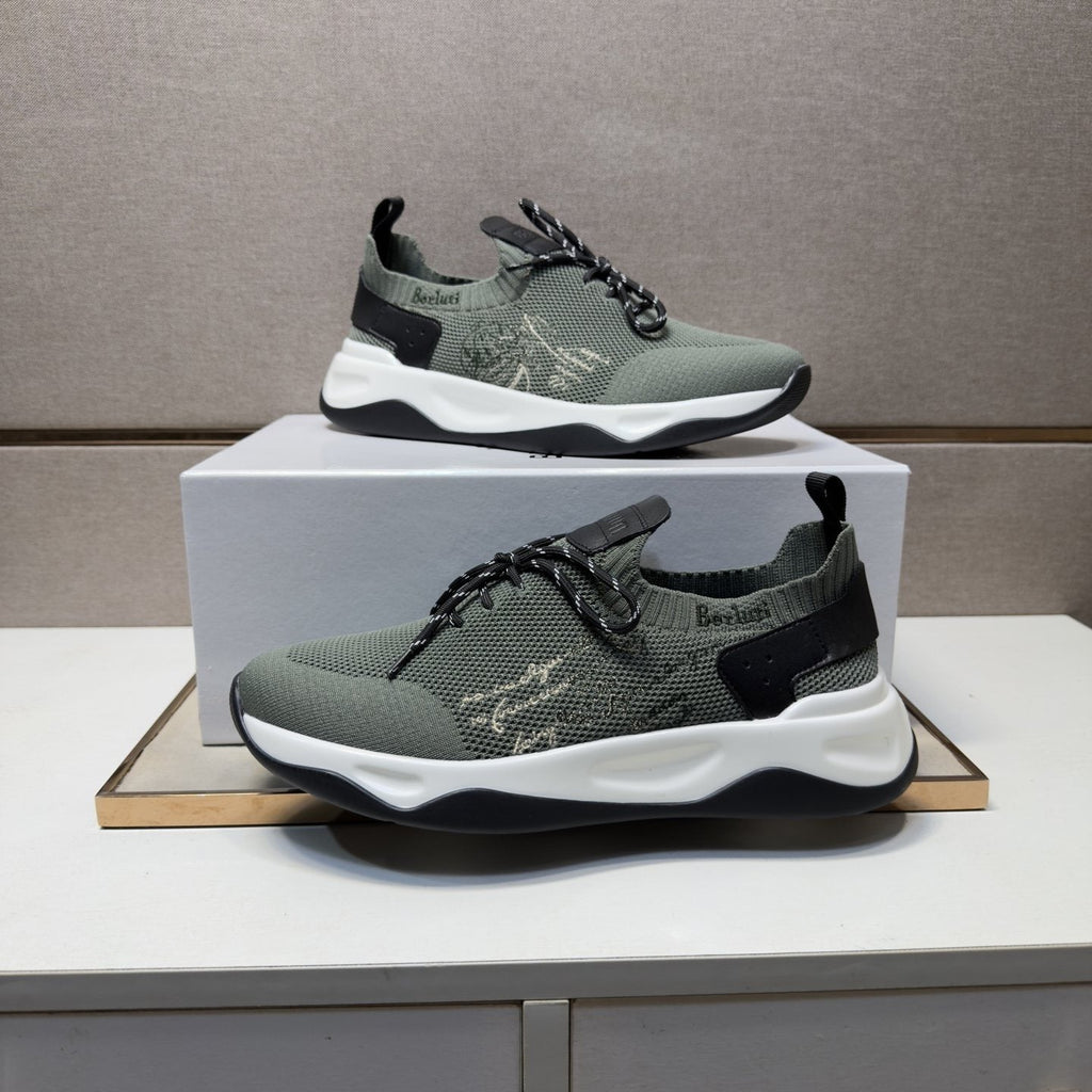 Berluti Olive Gray Lace-Up Sneakers