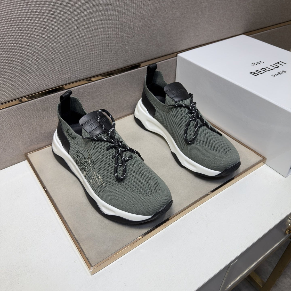 Berluti Olive Gray Lace-Up Sneakers
