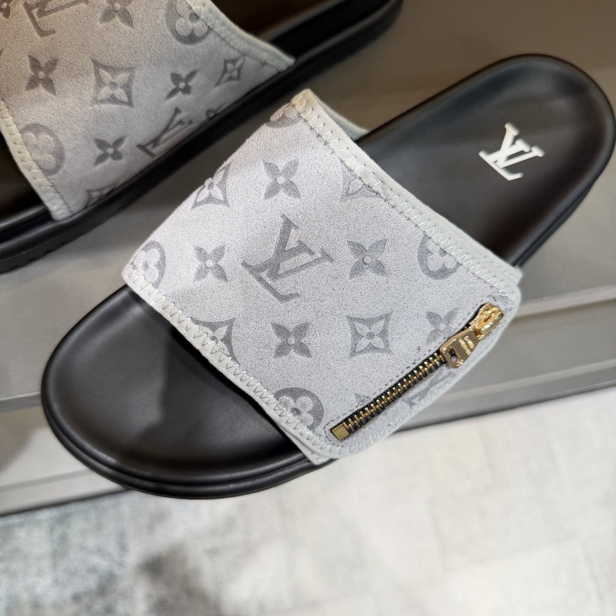 Louis Vuitton White Monogram Slide Sandals