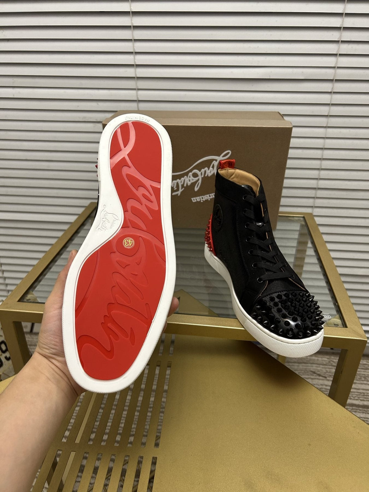 Christian Louboutin Perforated Toe High-Top Sneakers