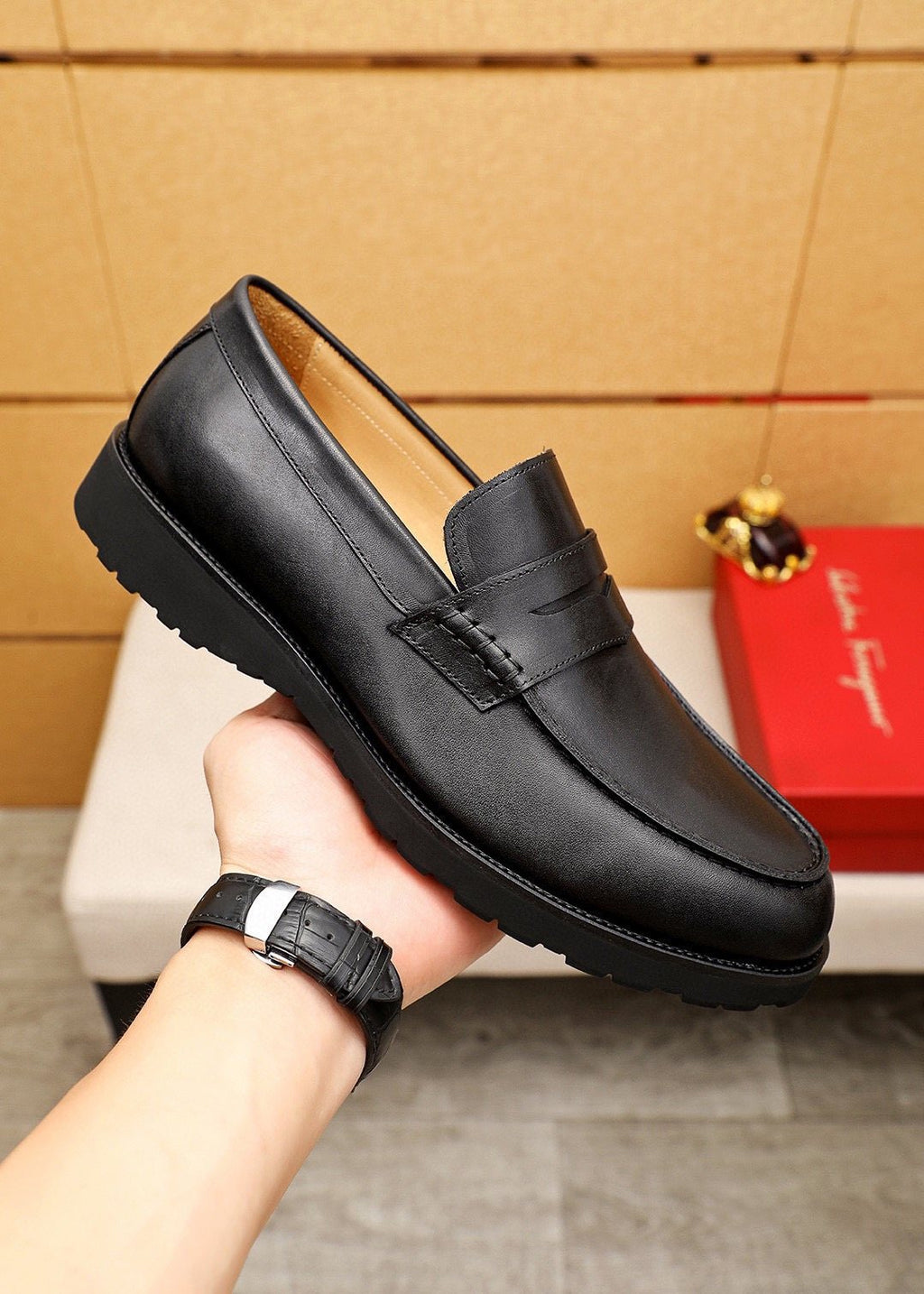 Ferragamo Black Strap Loafers