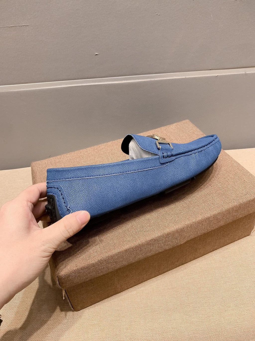 Versace Blue Gold-Hardware Loafers