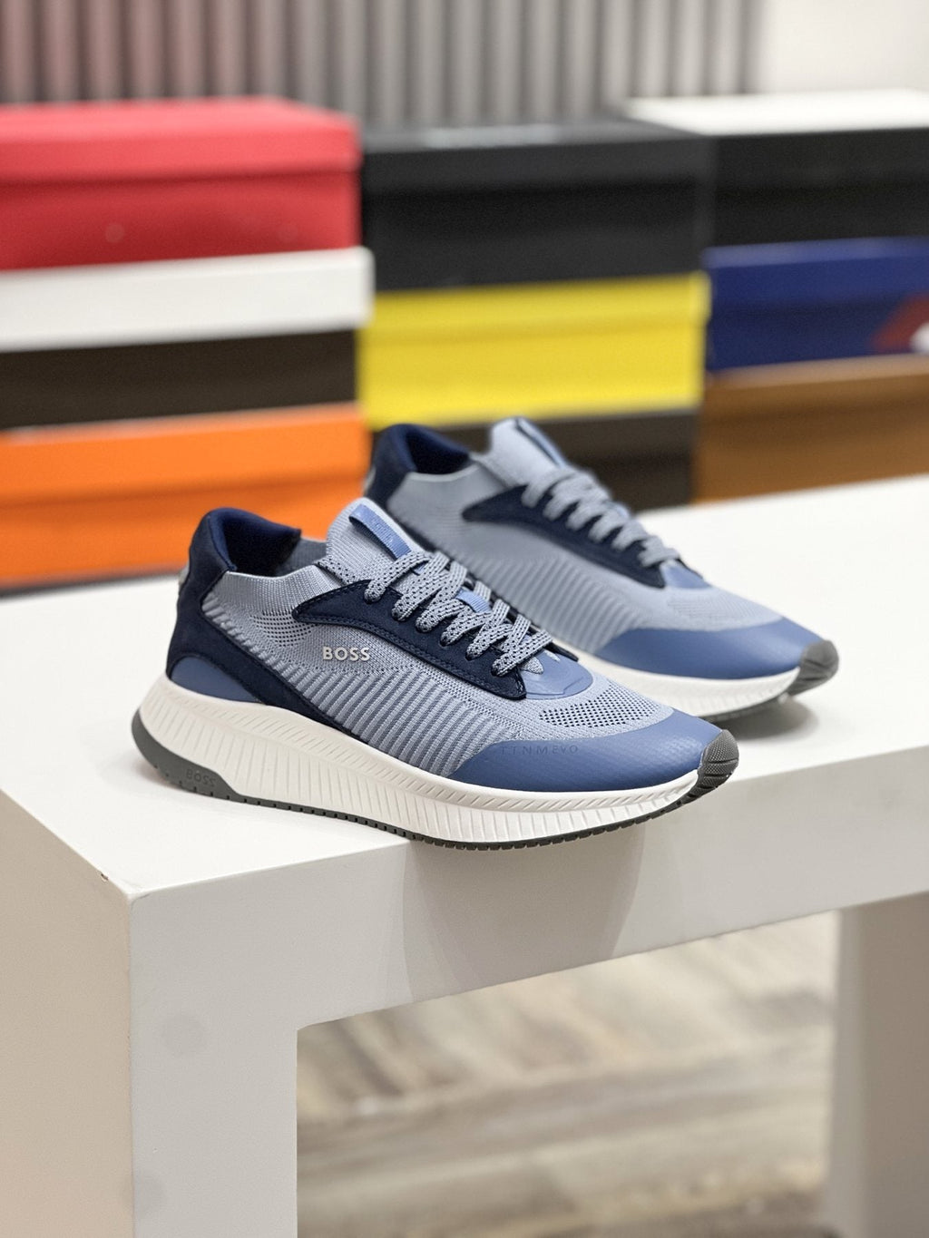 BOSS Men's Knit-Upper Ribbed-Sole Sneakers