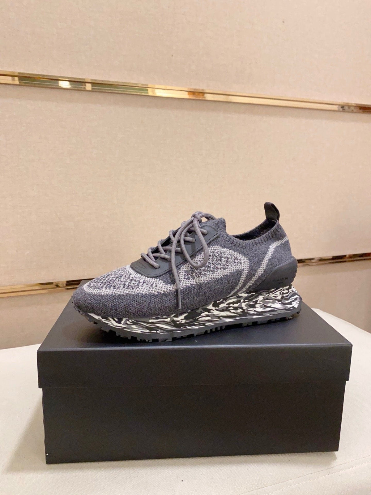 Balmain Gray and Black Knit-Look Sneakers